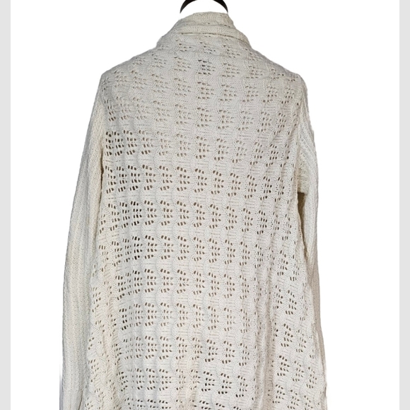 Lucky Brand Open Knit Cardigan Sweater Medium Cream Beige Southwest Boho Chunky - Picture 7 of 11